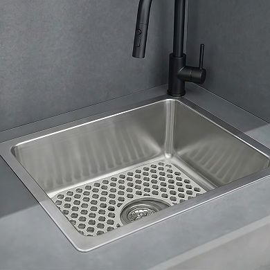 Silicone Grid Sink Mat with Central Drain Hole Non-Slip Kitchen Sink Protector (Set of 2)