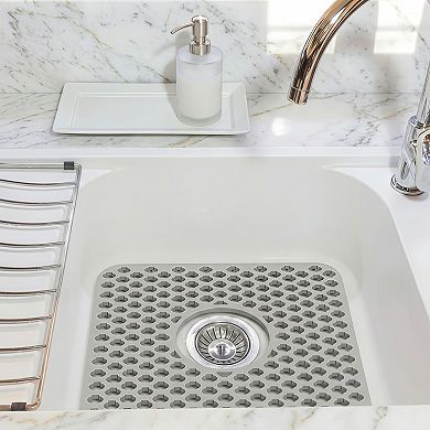 Silicone Grid Sink Mat with Central Drain Hole Non-Slip Kitchen Sink Protector (Set of 2)