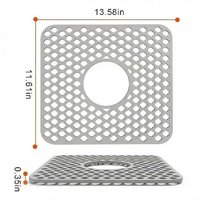 Silicone Grid Sink Mat with Central Drain Hole Non-Slip Kitchen Sink Protector (Set of 2)