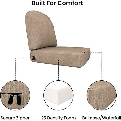 Covers&All Sunbrella 22"x 24" Outdoor Seat & Back Cushion Set, 5" Thick Foam Patio Cushions