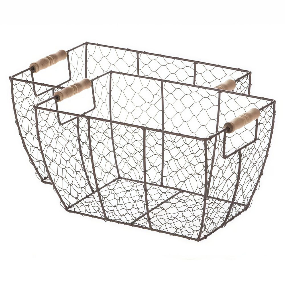 Decorative Chicken Wire Storage Basket with Wood Handles (Set of 2)