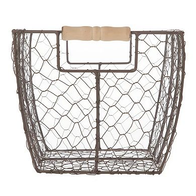 Decorative Chicken Wire Storage Basket with Wood Handles (Set of 2)