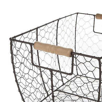 Decorative Chicken Wire Storage Basket with Wood Handles (Set of 2)