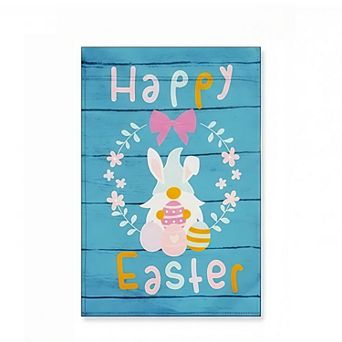 Happy Easter Rabbit Gnome with Eggs Double Sided Garden Flag Blockout Fabric