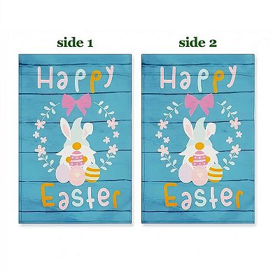 Happy Easter Rabbit Gnome with Eggs Double Sided Garden Flag Blockout Fabric
