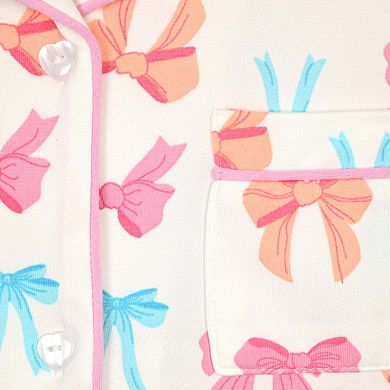 Sleep On It Girls 2-Piece Short-Sleeve Button Down Coat Pajama Top and Pajama Pants Set w Scrunchie