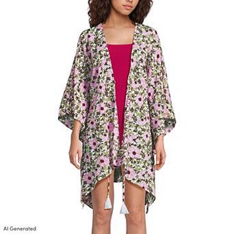 Women's Lands' End Cotton Tie Front Kimono Cover-Up