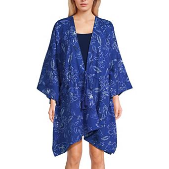 Women's Lands' End Cotton Tie Front Kimono Cover-Up