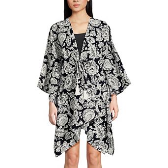 Women's Lands' End Cotton Tie Front Kimono Cover-Up