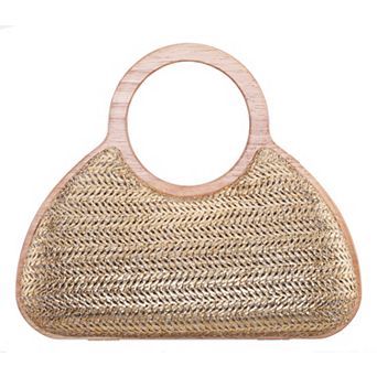 N by Nina Wooden Framed Metallic Straw Clutch Bag