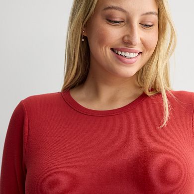 Juniors' Plus Size SO® Long Sleeve Rib Crew Top
