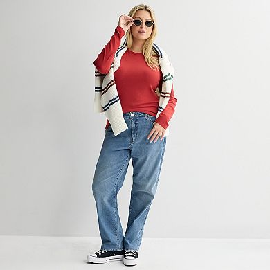 Juniors' Plus Size SO® Long Sleeve Rib Crew Top