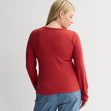 Juniors' Plus Size SO® Long Sleeve Rib Crew Top