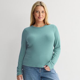 Juniors' Plus Size SO® Long Sleeve Rib Crew Top