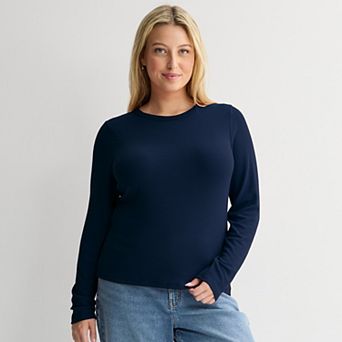 Juniors' Plus Size SO® Long Sleeve Rib Crew Top