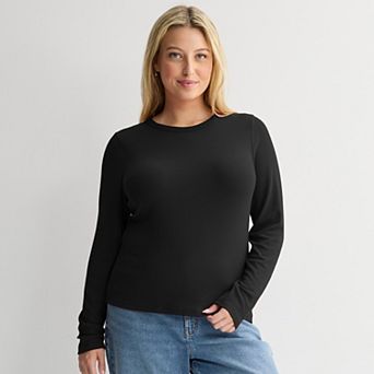 Juniors' Plus Size SO® Long Sleeve Rib Crew Top