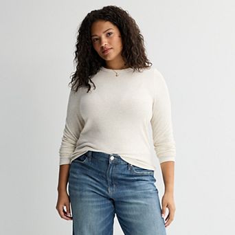 Juniors' Plus Size SO® Long Sleeve Rib Crew Top