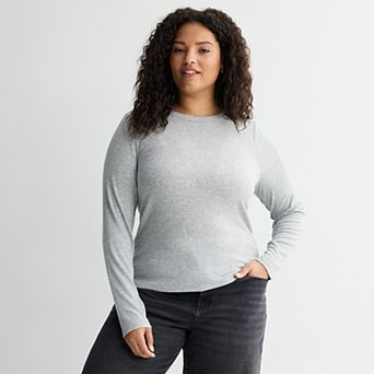 Juniors' Plus Size SO® Long Sleeve Rib Crew Top