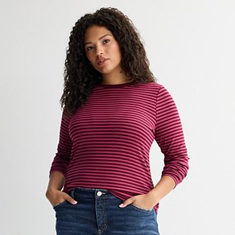 Juniors' Plus Size SO® Long Sleeve Rib Crew Top