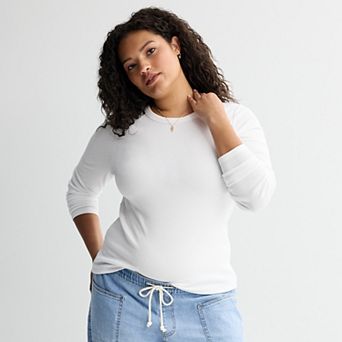 Juniors' Plus Size SO® Long Sleeve Rib Crew Top
