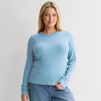 Juniors' Plus Size SO® Long Sleeve Rib Crew Top