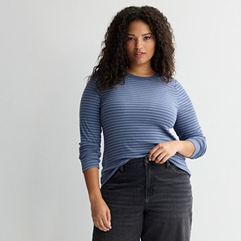 Juniors' Plus Size SO® Long Sleeve Rib Crew Top
