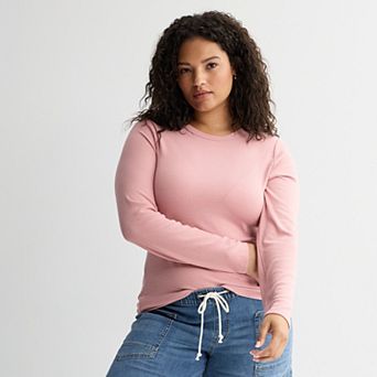 Juniors' Plus Size SO® Long Sleeve Rib Crew Top
