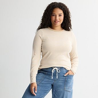 Juniors' Plus Size SO® Long Sleeve Rib Crew Top