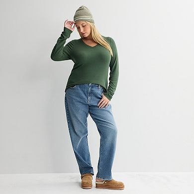 Juniors' Plus Size SO® Ribbed Long Sleeve V-Neck Top