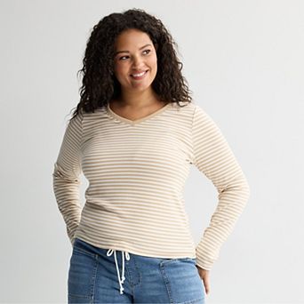Juniors' Plus Size SO® Ribbed Long Sleeve V-Neck Top