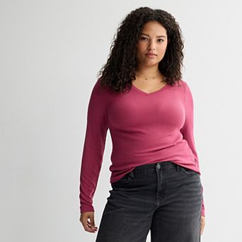 Juniors' Plus Size SO® Ribbed Long Sleeve V-Neck Top
