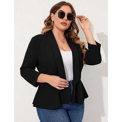 Women's Plus Size Long Sleeve Open Front Casual Blazer Work Office Cardigan Jackets