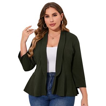 Women's Plus Size Long Sleeve Open Front Casual Blazer Work Office Cardigan Jackets