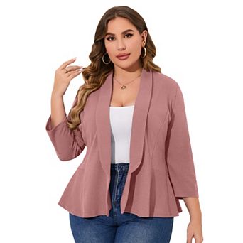 Women's Plus Size Long Sleeve Open Front Casual Blazer Work Office Cardigan Jackets