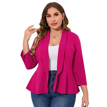 Women's Plus Size Long Sleeve Open Front Casual Blazer Work Office Cardigan Jackets
