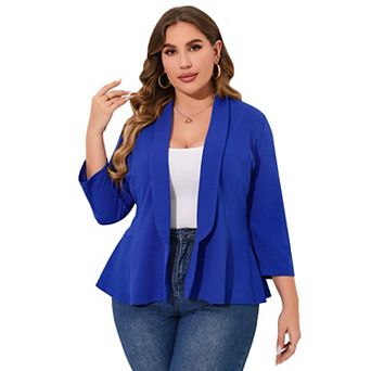 Women's Plus Size Long Sleeve Open Front Casual Blazer Work Office Cardigan Jackets