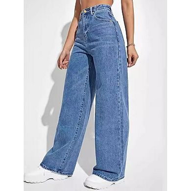 Women High Waisted Wide Leg Jeans Straight Leg Loose Microelastic Denim Pants