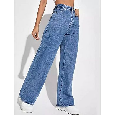 Women High Waisted Wide Leg Jeans Straight Leg Loose Microelastic Denim Pants