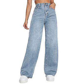 Women High Waisted Wide Leg Jeans Straight Leg Loose Microelastic Denim Pants