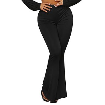 Women's Casual Straight Leg Yoga Pants Elastic Waist Ruched Long Pants Versatile Slim Flared Pants