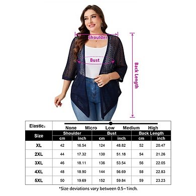 Womens Plus Size Summer Cardigan 3/4 Sleeve Sweaters Lightweight Casual Knitted Open Front Cardigans