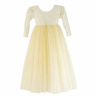 Girls Long-Sleeve Tulle Flower Girl Dress