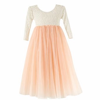 Girls Long-Sleeve Tulle Flower Girl Dress
