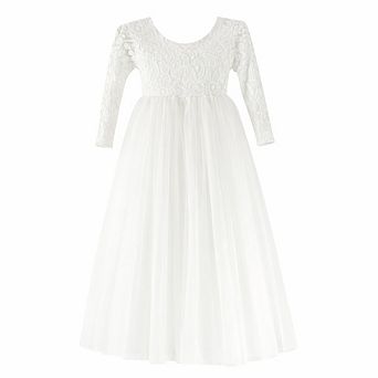 Girls Long-Sleeve Tulle Flower Girl Dress