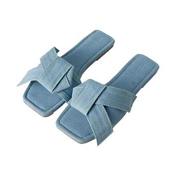 Roxoni Women’s Denim Slide Sandals Fashionable Open-Toe Slip-Ons for Daily Casual Wear