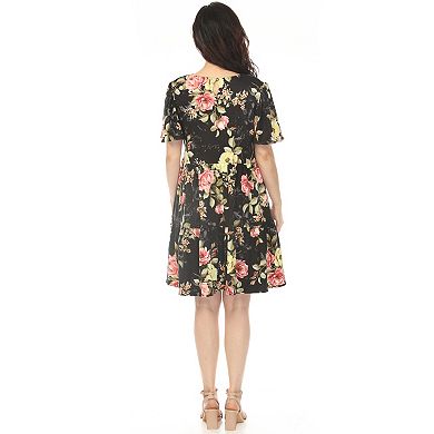Women's V-Neck Tropical Flower Short Sleeve Dress