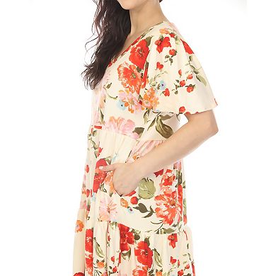 Women's V-Neck Tropical Flower Short Sleeve Dress