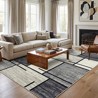 Contemporary Grid Area Rug Machine Washable Ultra Thin Stain Resistant Floor Cover for Kid's Room