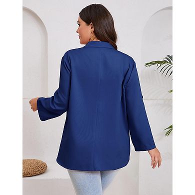 Women's Plus Size Long Sleeve Classic Draped Lightweight Open Front Blazer