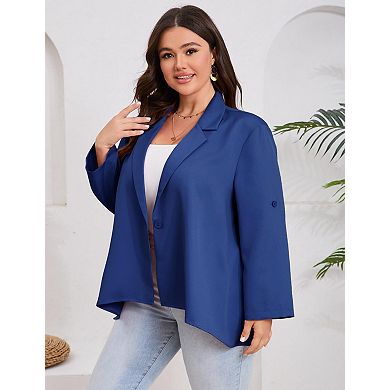Women's Plus Size Long Sleeve Classic Draped Lightweight Open Front Blazer
